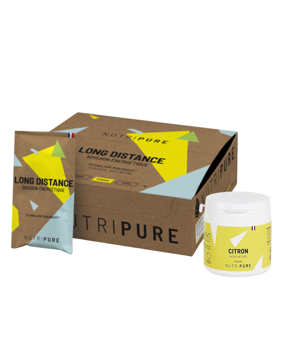Boisson énergétique 40g Long Distance : 1 étui (12 sachets +1 arôme citron)